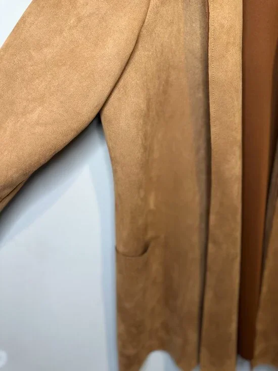 Premise Faux Leather Open Draped Blazer Cardigan Camel Brown Size Large Boho - Picture 4 of 7